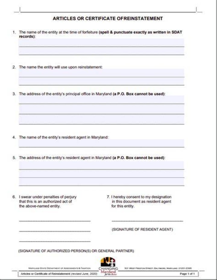How do I reinstate my forfeited LLC in Maryland?