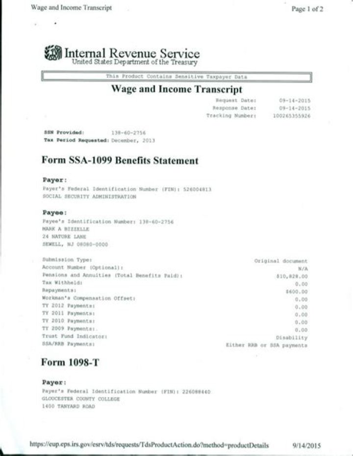 What does a Wage and income transcript show?