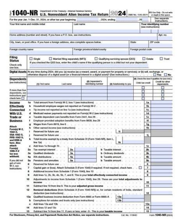 What is form 1040nr used for?