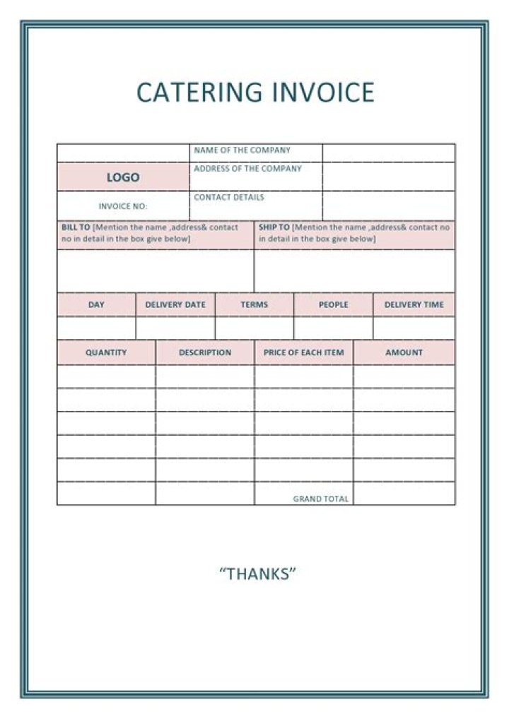 What should a catering invoice include?