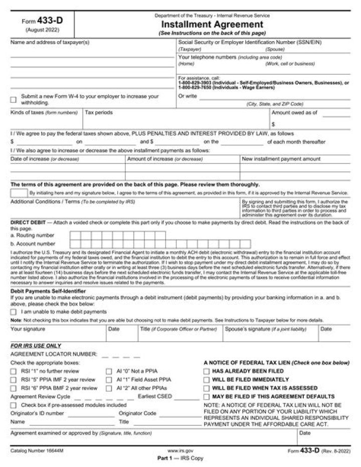 Where do I mail my IRS form 433-D?